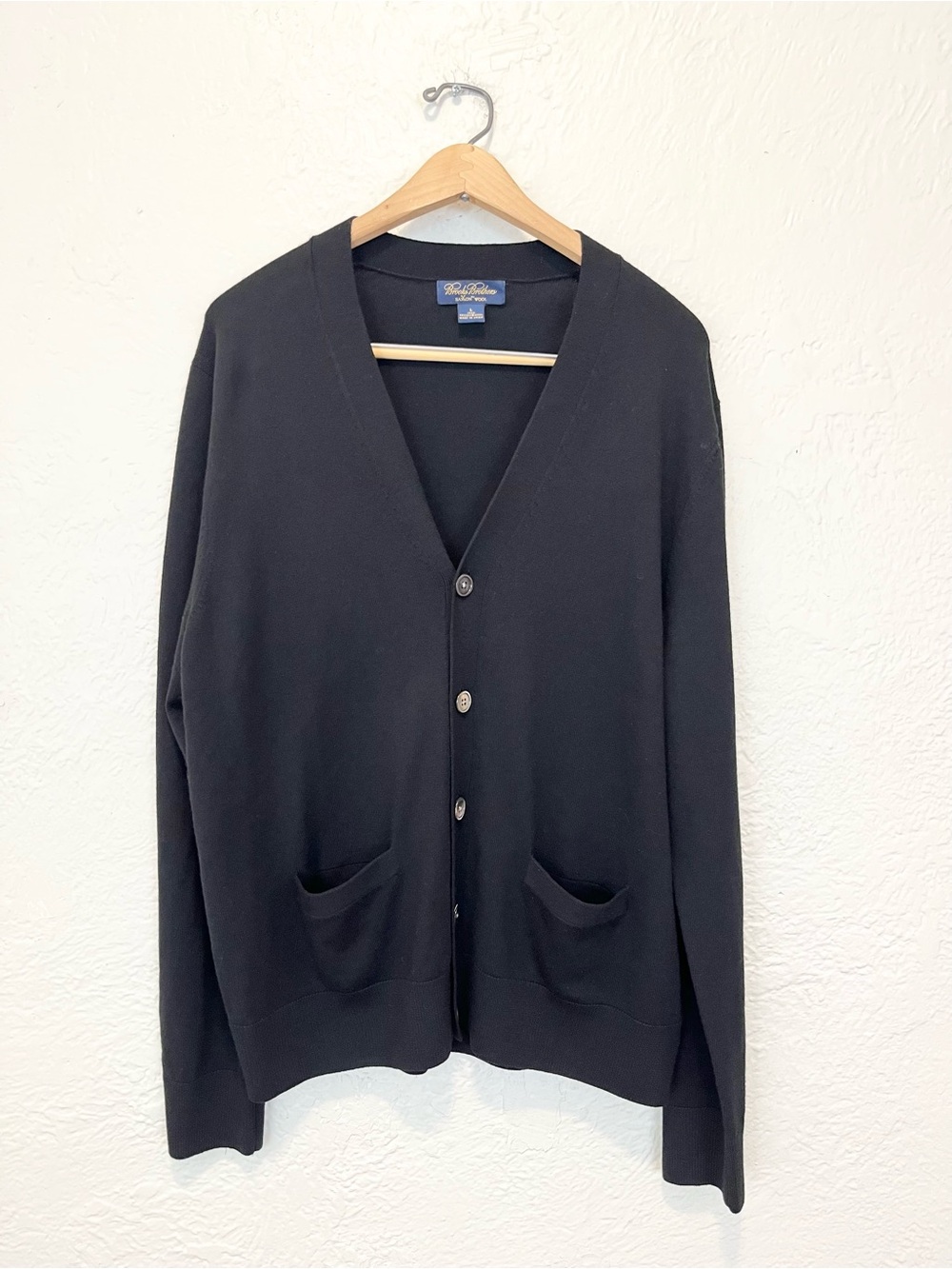 Brooks Brothers Cardigan Sweater Saxxon Wool Black Large L